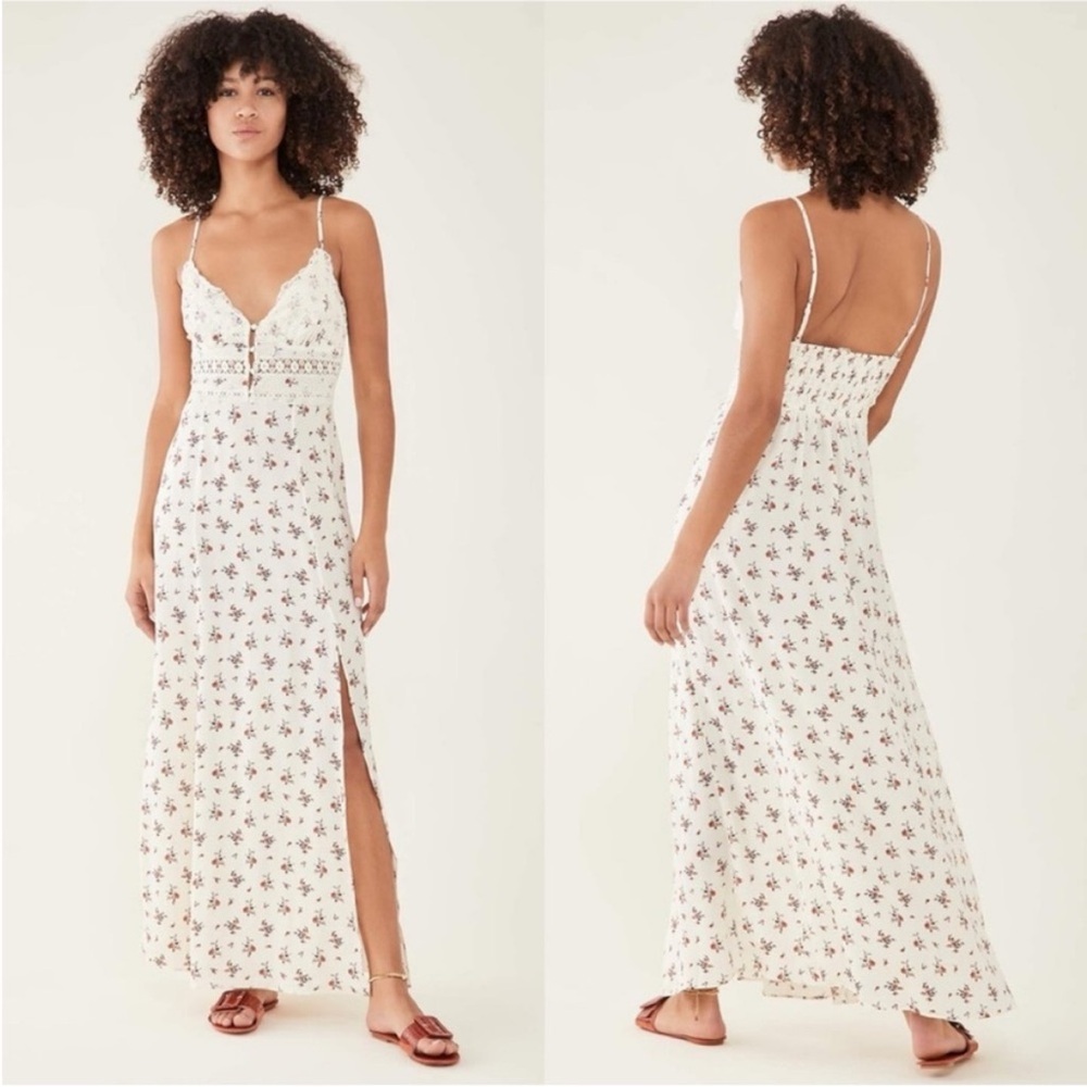 Free People Floral White Maxi Slip Dress